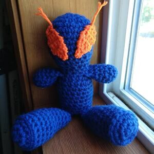 Blue Alien Amigurumi Doll Orange Eye antennae handmade crochet New ready to ship